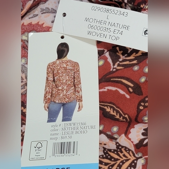 Jessica Simpson Mother Nature Wimens Size Large Long Bell Sleeve Leaf Print Top - Picture 6 of 12